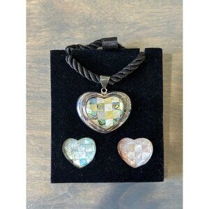 Sterling Silver China Marked 925 Mosaic Mother of Pearl Heart Pendant Necklace